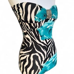 Stylish Zebra Print Kids One Piece with Blue Accents